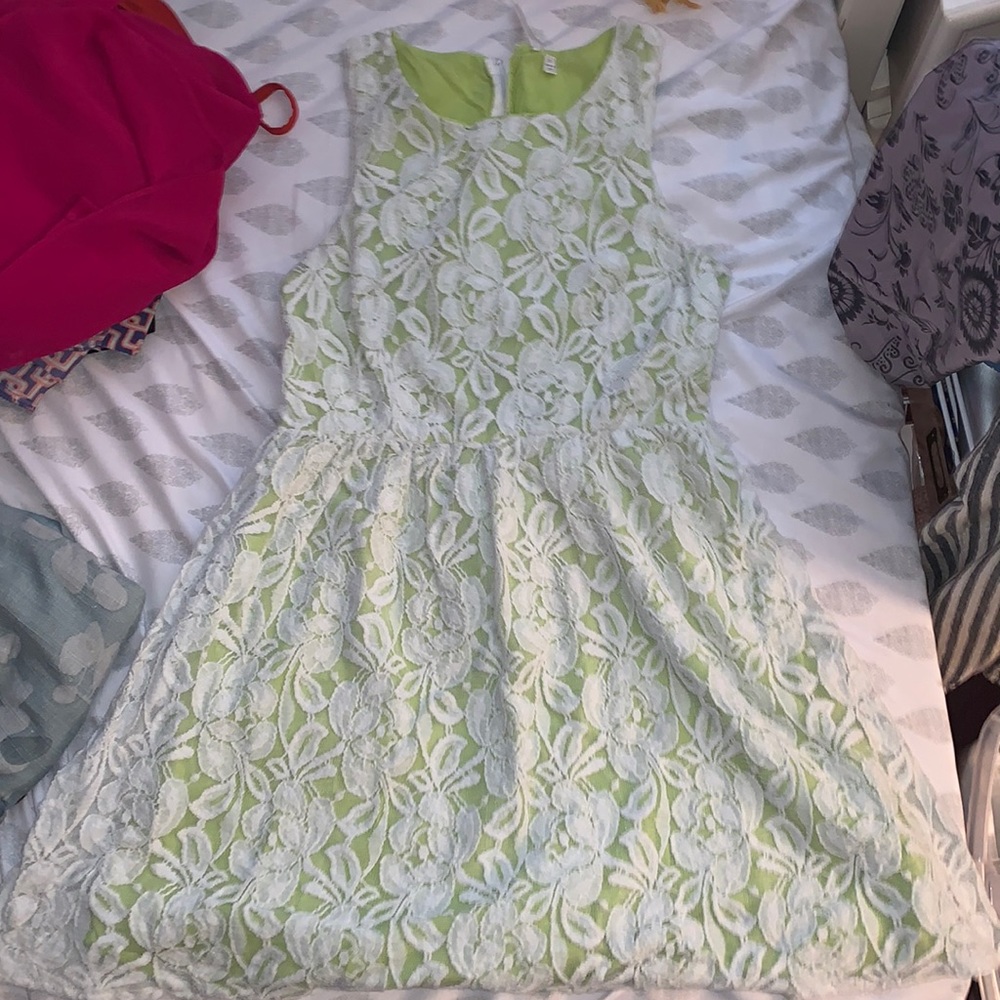 Green and white dress
